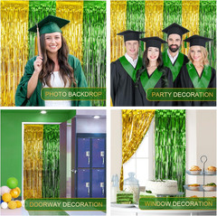 2026 Graduation Party Decorations, 2 Pack Green and Gold 3.3X6.6 Ft Foil Fringe