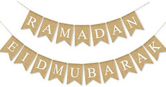 Burlap Eid Mubarak Banner – Rustic Ramadan Decoration for Fireplace & Mantel