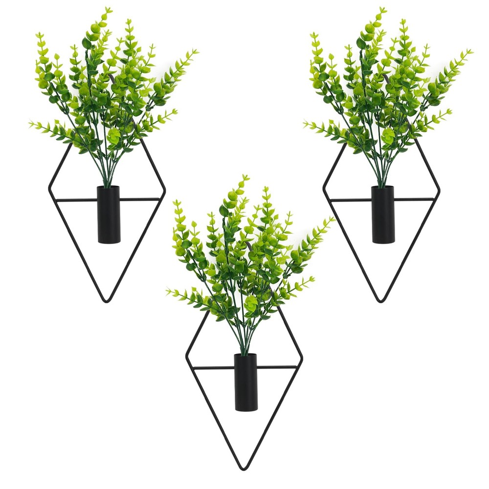 Neiteli 3 Pcs Wall Plants Artificial Decor,Boho Rhombus, Black