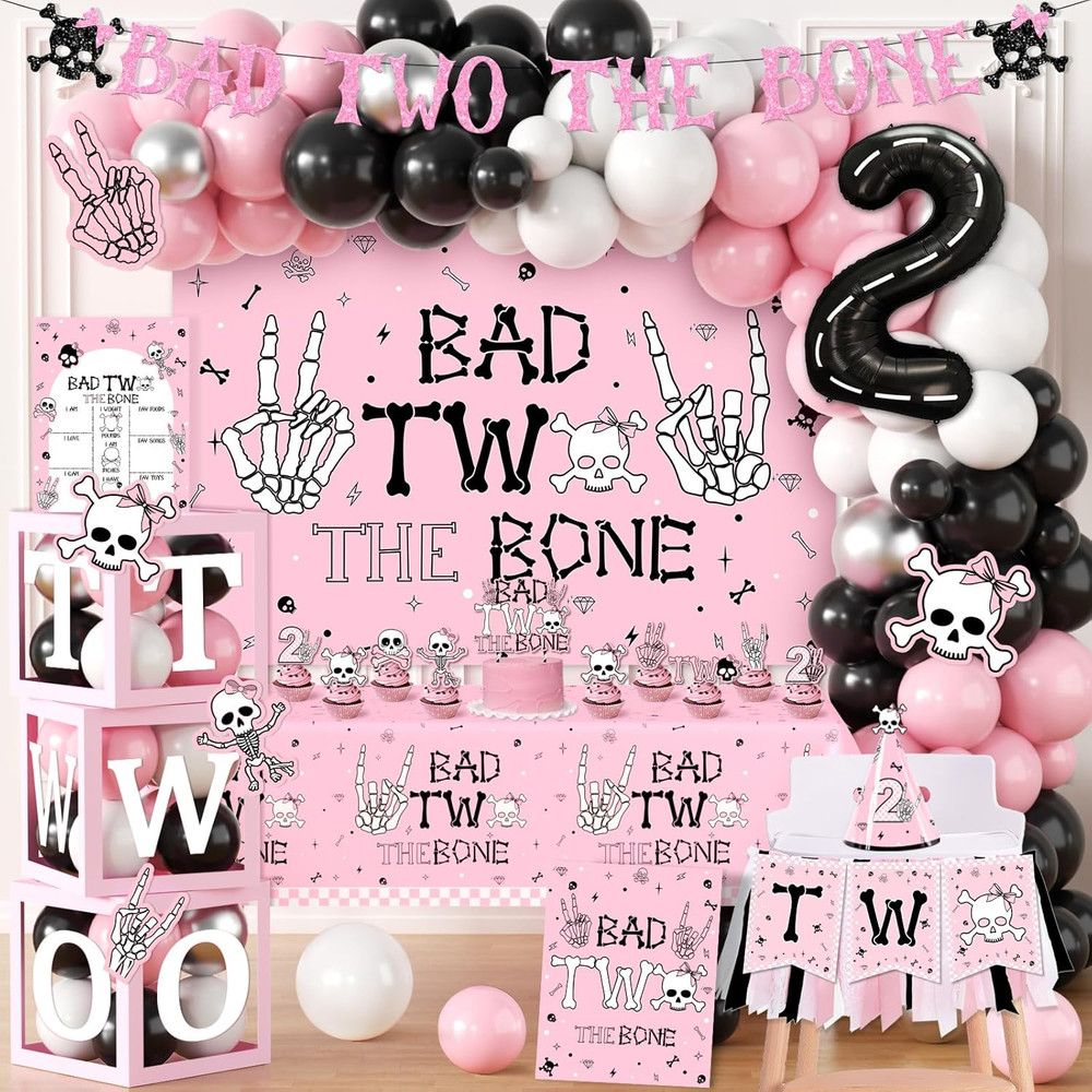 2nd Birthday Decorations for Girl Bad Two The Bone Party Decorations with