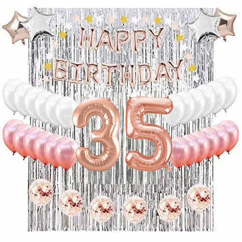 35th Birthday Complete Rose Gold & Silver Balloon Party Decoration Supplies