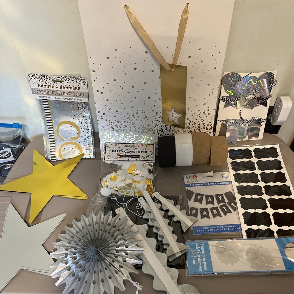 *Bulk* Congratulations Black, White And Gold Party Decorations 25+items