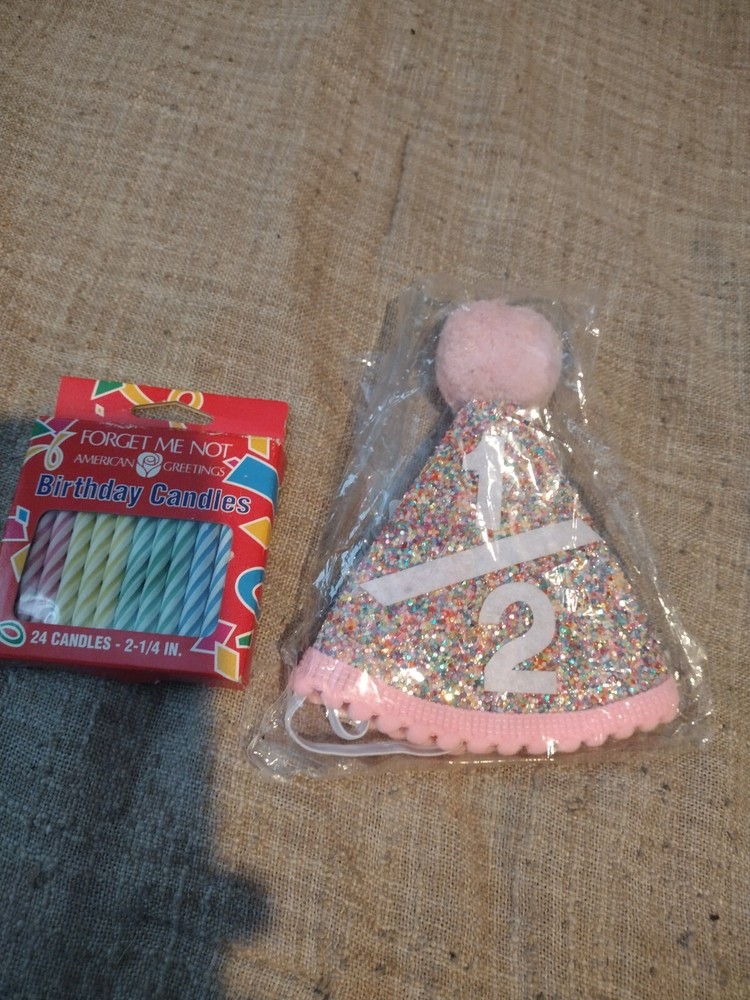 HALF BIRTHDAY HAT 1/2 with CANDLES brand new in package! FUN!!
