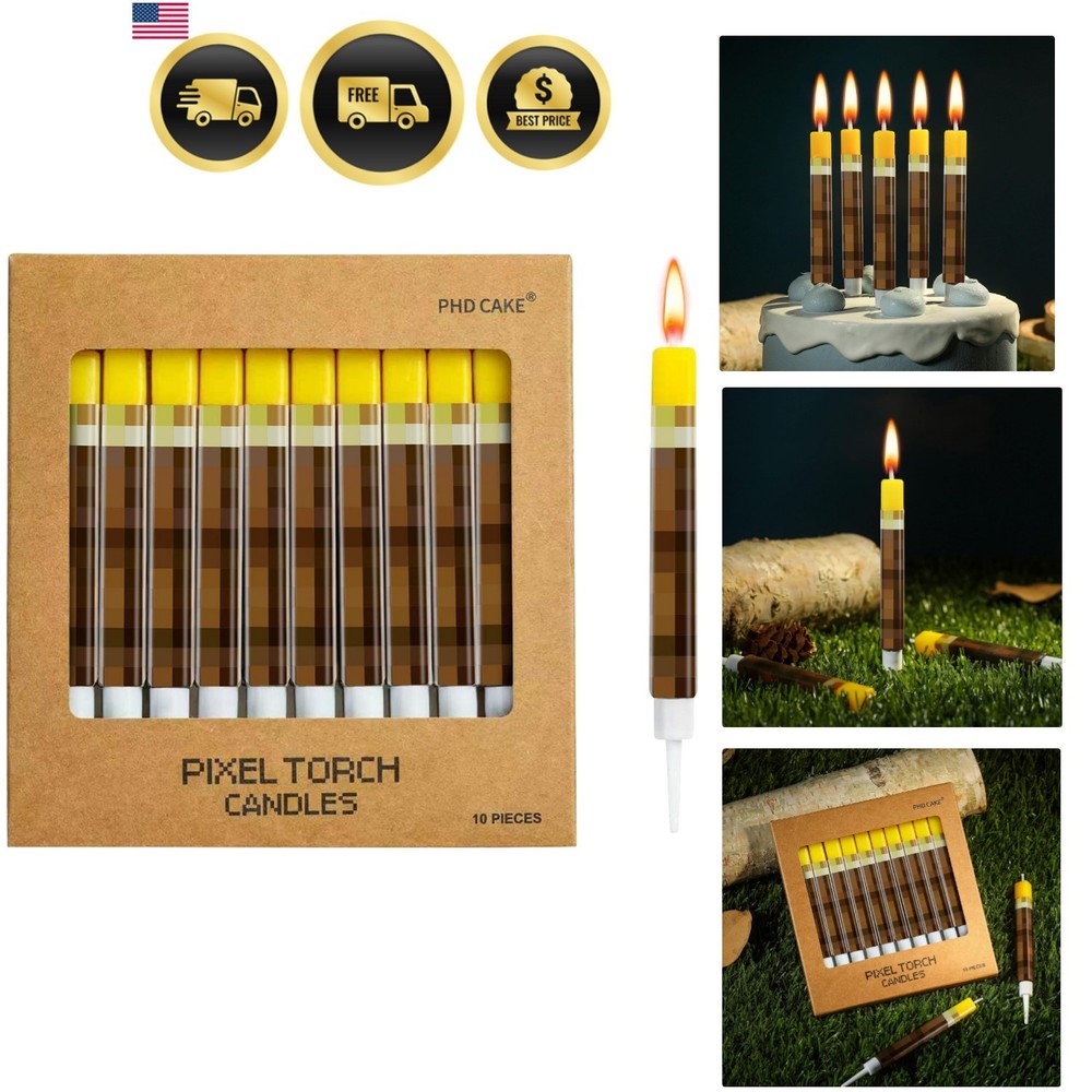 10-Pieces Birthday Candles for Miner Crafting, Birthday Party Decorations, Pi…