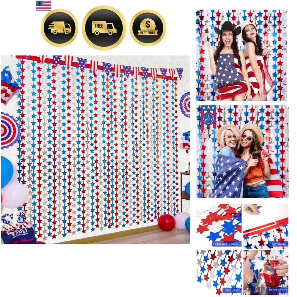 4th of July Decorations, 3 Pack Red White and Blue Star Backdrop | Patriotic …