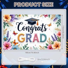 Graduation Backdrop 2026 Floral Congrats Grad Banner for Party Colorful