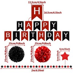 Black and Red Birthday Decorations, Happy Birthday Decorations with Banner fo…