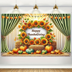 Thanksgiving Backdrop Banner 71×43″ Sunflower Pumpkins Outdoor Decor