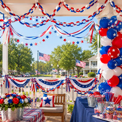 Patriotic Red Blue White Decorations 300Pcs Paper Chain Stripe 60Pcs Balloon 492