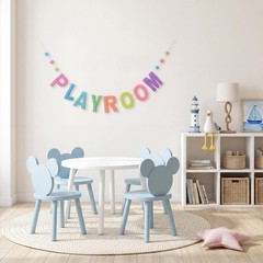 Pre-strung Felt Playroom Banner Reusable Play Wall Sign Macaron Pastel Color …