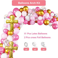 Mi Bautizo Decorations,Baptism Party Decorations Kit – Pink Gold Balloon Garland