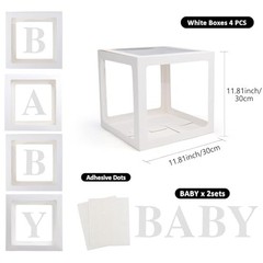 Baby Boxes with Letters, 4 Transparent Balloon for Gender Reveal White