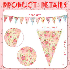 5 Pcs 49Ft Retro Bright Floral Paper Garland Chic Tea Party Decorations Wildflow