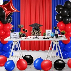 SmoothNovelty 57pcs 2026 Graduation Decorations Red Blue Black Balloon Arch K…