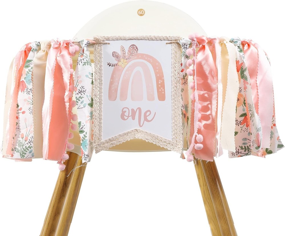 Boho Rainbow 1st High Chair Banner for Girls – Bohemian Rainbow Theme Party D…