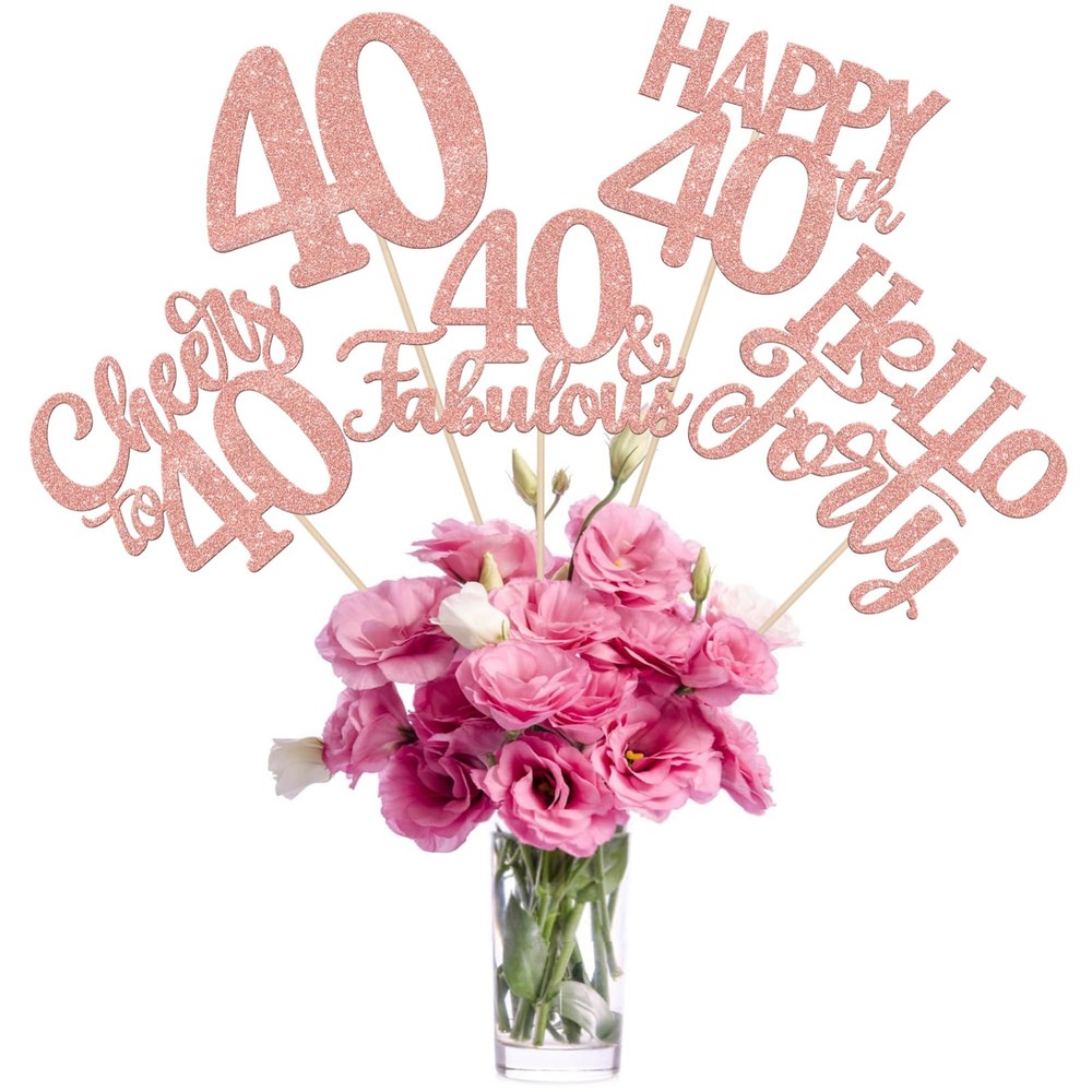 40th Birthday Centerpiece Sticks 15 PCS Happy 40 Table Flower Decor Rose Gold