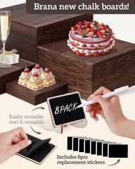 8 Size Nested Buffet Risers W/ Mini Signs 8PCS Rustic Wooden Cake & Dessert