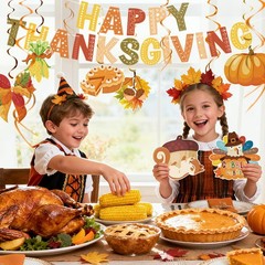 Thanksgiving Decor Set Banner & Hanging Swirls for Home,Office Party Decorations