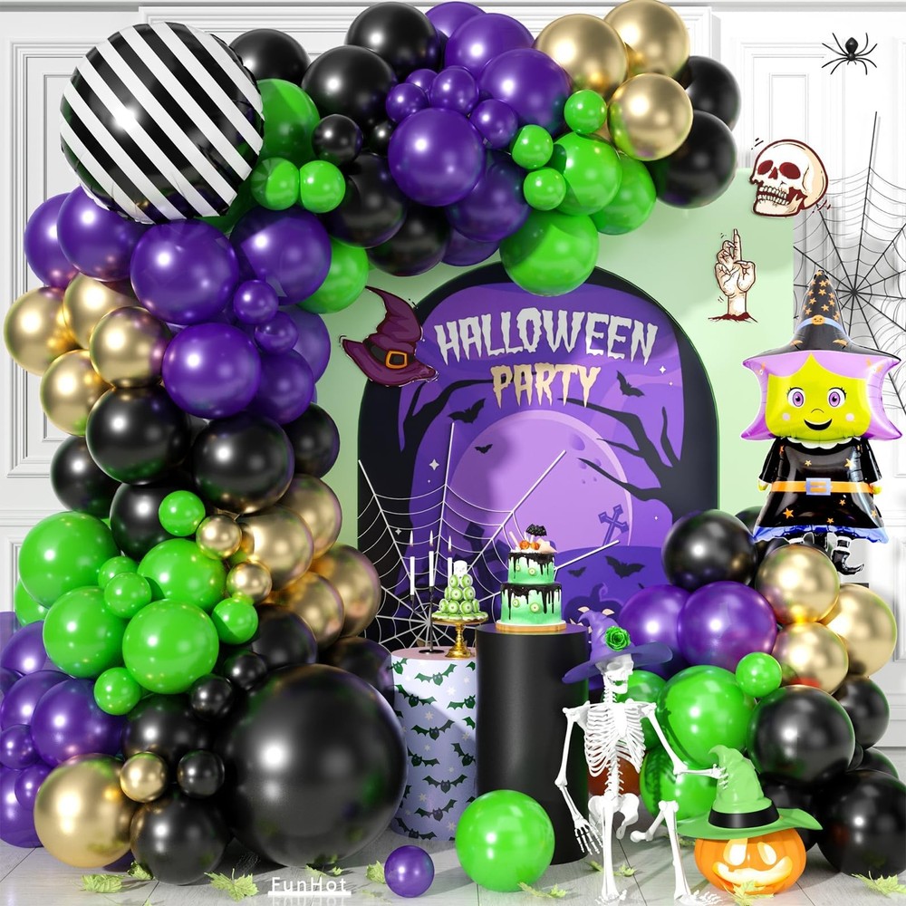 Halloween Balloon Garland Arch Kit,Purple Orange and Black Balloons with Spid…