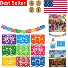 Papel Picado Decor 18 Foot Durable Bright Plastic Hanging Mexican Theme Outdoor