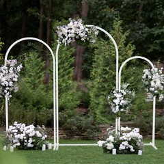 3 White Metal Arch Backdrop Stand Frame for Wedding Birthday Ceremony Graduation