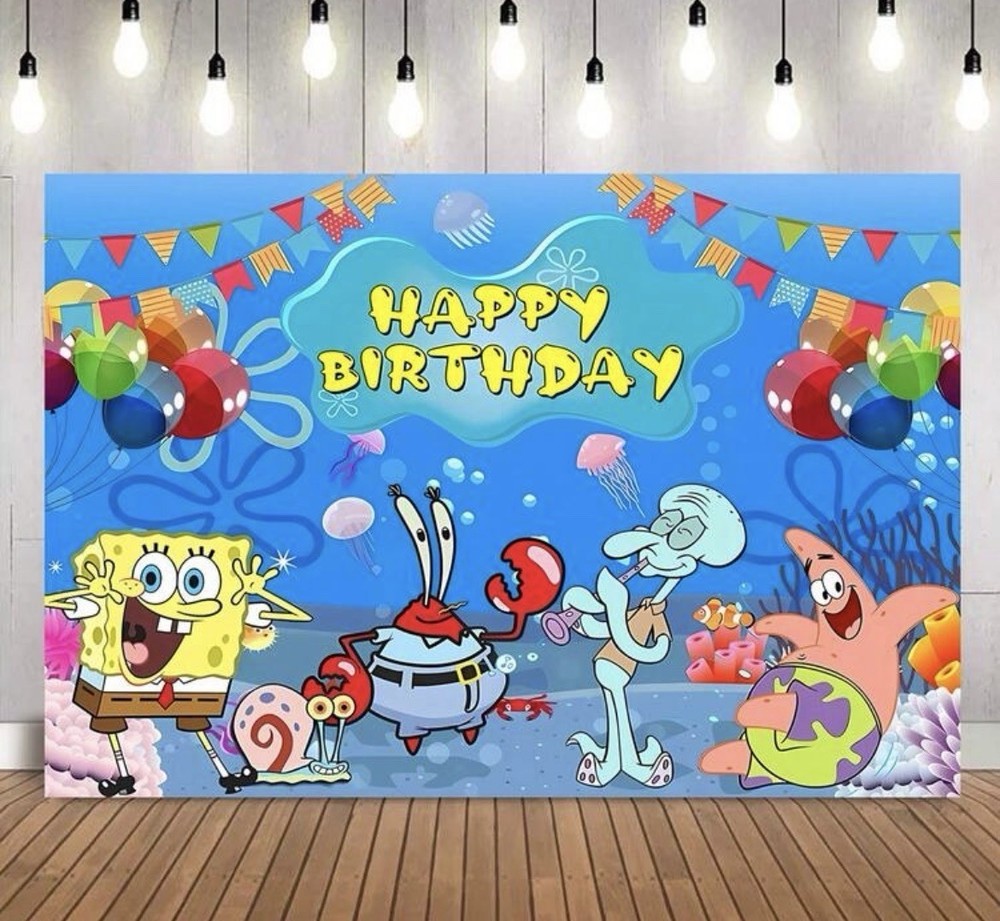 SpongeBob SquarePants Birthday Party Backdrop Banner, Blue/Multicolor