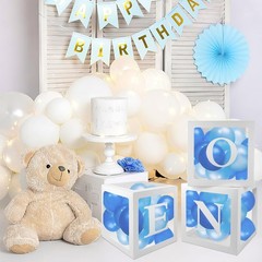 First Birthday Decorations – 3 Pcs One Balloon Boxes for Girl or Boy – Clear …