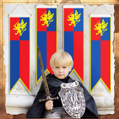 4 Ft Medieval Fantasy Pull-Down Banner with Lion Design Hanging Party Bunting Ba