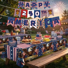250th Anniversary Decorations- Serve 24 – Patriotic Plates Tablecloth Napkins Cu