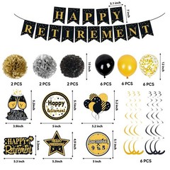Retirement Party Decorations for Men Women Black Gold Happy Retirement Banner…