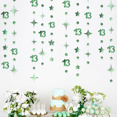 Sage Green 13Th Birthday Decorations Number 13 Circle Dot Twinkle Star Garland M