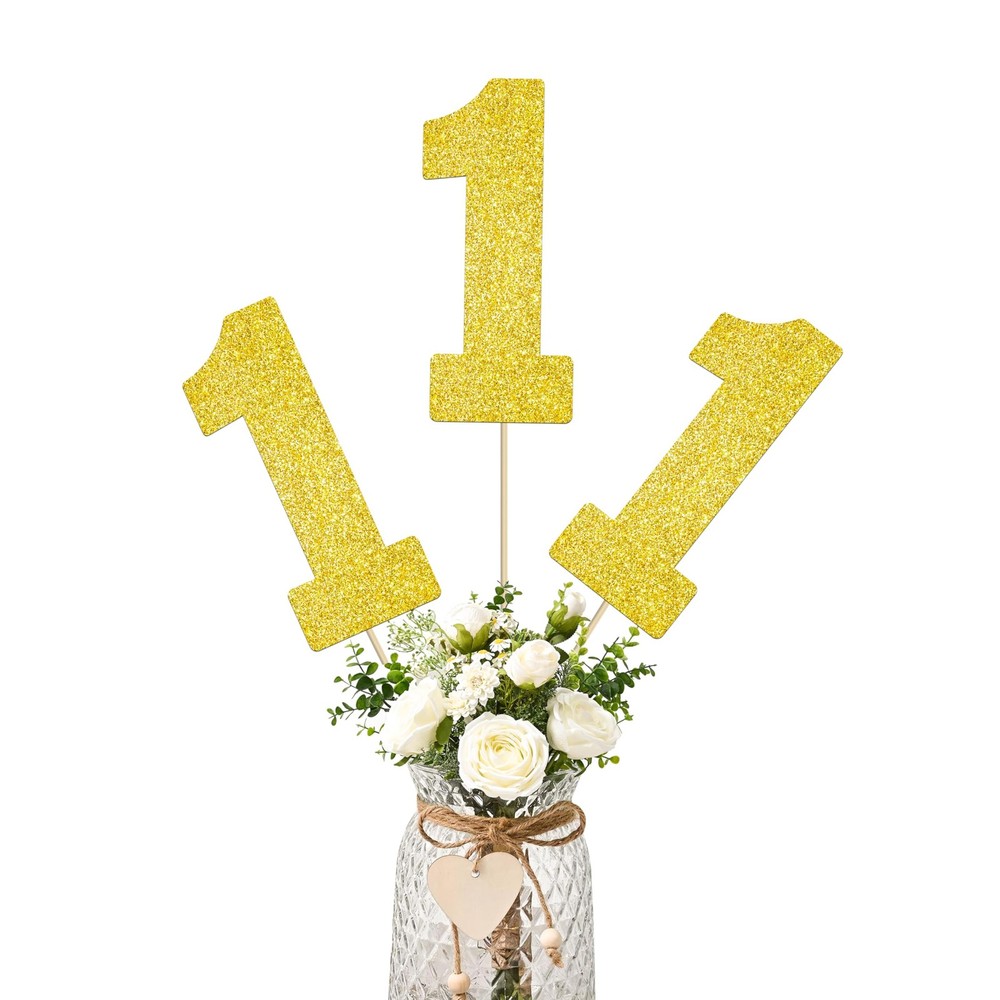 12 PCS Gold Glitter Number 1 Centerpiece Sticks 1st Birthday Party Table