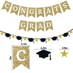 Congrats Grad Banner Graduation Party Decorations Class of 2025 Red Glitter blue