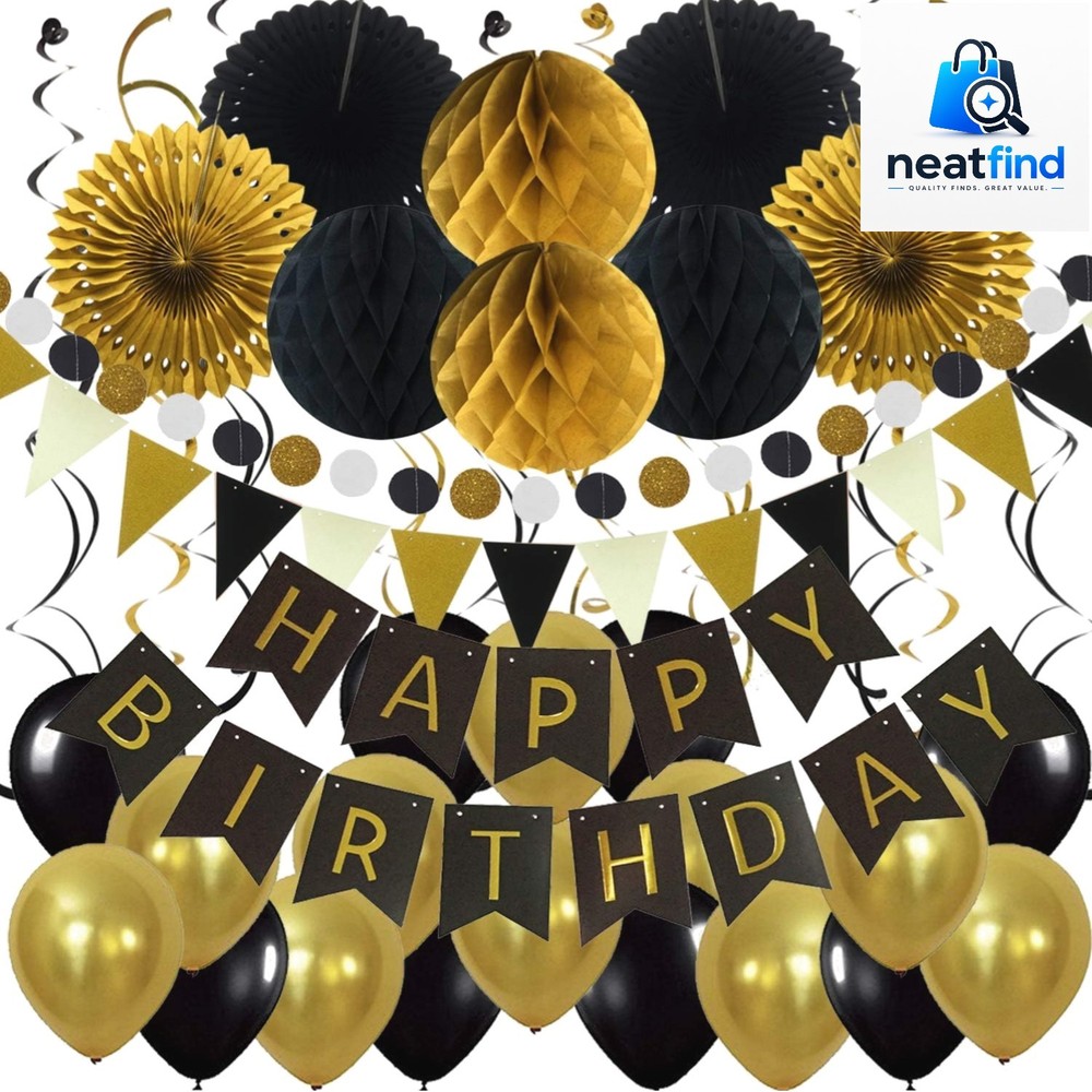 Birthday Party Decoration, Happy Birthday Banner with Paper Fans, Honeycomb B…