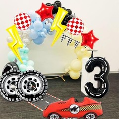30″ Tire Balloons with Lightning Bolt Foil Style3 Race Car Party Decorations