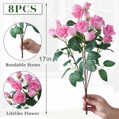 8 Bundles Artificial Roses for Front Door Outdoor Decor, 17 in, Pink