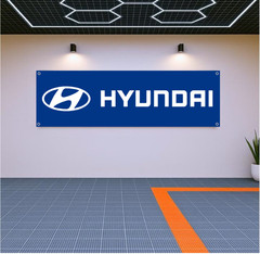 Hyundai Racing Flag Banner 71×24 in Garage Wall Decor Motorsport Fan Gift
