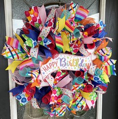 Happy Birthday Balloon Party Front Door Deco Mesh Wreath Festive Bright Cheerful