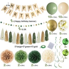 Green Birthday Party Decorations for Women Girls with Happy Birthday Banner,T…