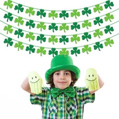 St Patricks Day Decorations 4PCS Felt Shamrock Garland 2 Piece Set, Green