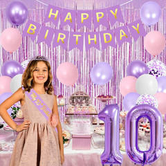 Purple Pink 10Th Birthday Decorations for Girls, Double Digits Birthday Party Su
