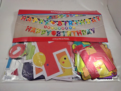 Colorful Birthday Banner 4 PCs Confetti, Unicorn Balloon, Cupcake Balloon