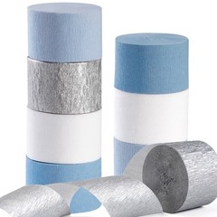 Light-Dusty Blue White-Silver Party-Decorations Streamers – 8 Rolls Graduatio…