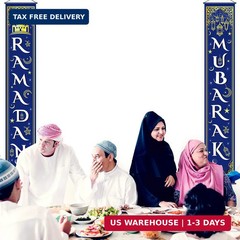 Blulu Ramadan Mubarak Door Banner Ramadan Porch Sign Banner Eid Mubarak Decorati