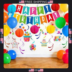 Birthday Party Decorations Set with Banner Confetti Balloons and Centerpieces