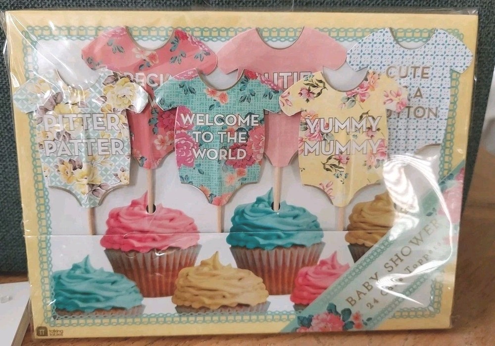 24 TALKING TABLES TRULY BABY SHOWER CAKE TOPPERS FOOD PICKS PARTY UNISEX NEW