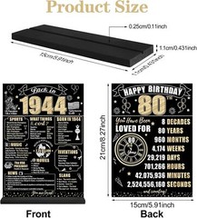 Black Gold 80th Birthday Decorations Back in 1944 Table Sign for Women Men, T…