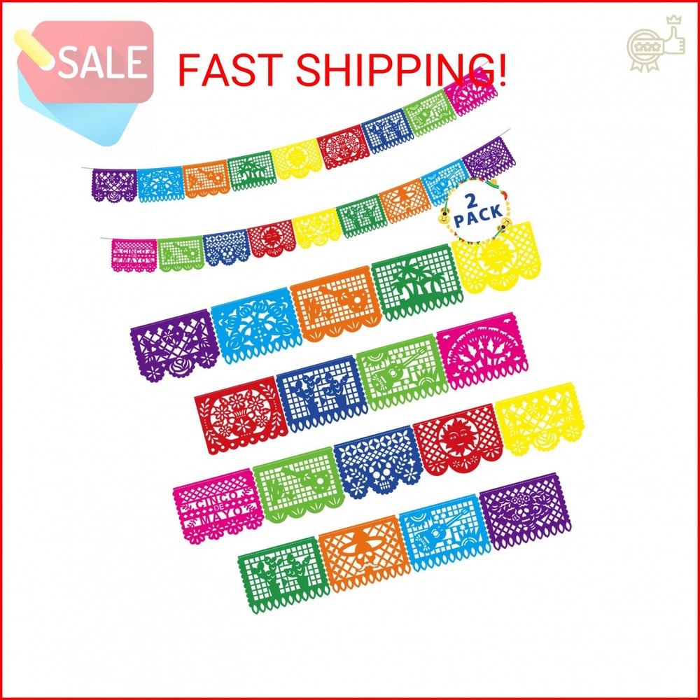 36 FT Cinco De Mayo Decorations, 2 Pack Mexican Party Banner, Plastic Fiesta Ban