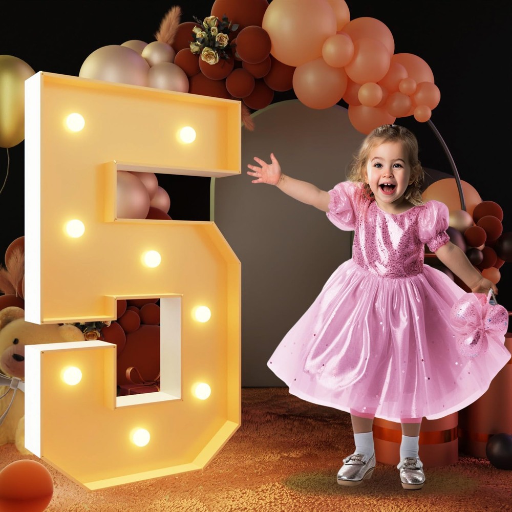 3FT Light Up Marquee Number 5, Pre-Cut Foam Board Kit, Birthday Party Decor
