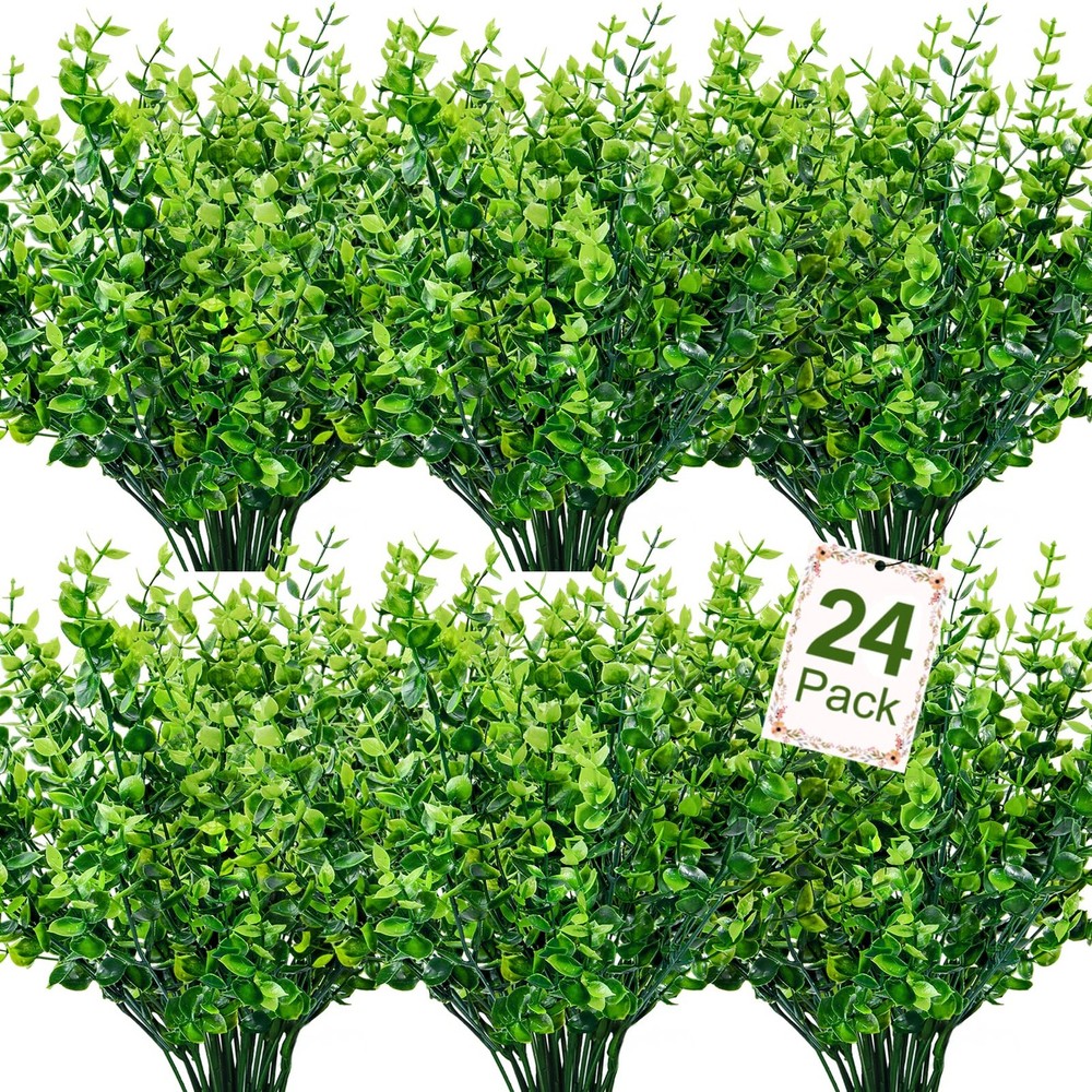 Ouddy Decor 24 Bundles Artificial Greenery Stems Fake Plants 24 Pcs, Green